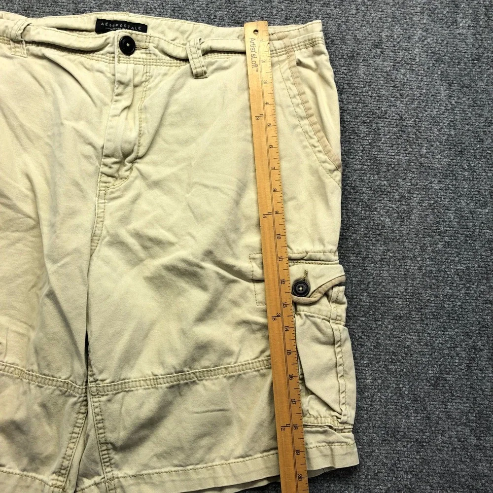 Aeropostale Mens Cargo Shorts Size 38 Khaki Tan Cotton Twill Multi Pocket Casual